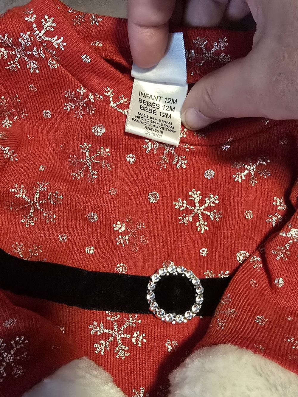 Red Infant Holiday Dress with Glitter Snowflakes